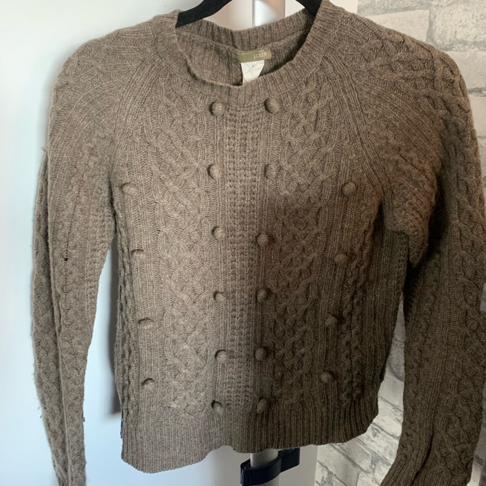 JCREW classic lamb wool sweater with pom details in heather green